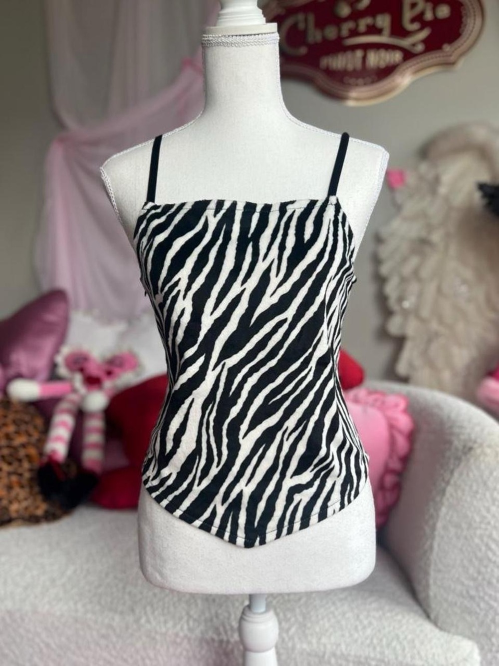 Y2K Zebra print cami top one side white and black one side red